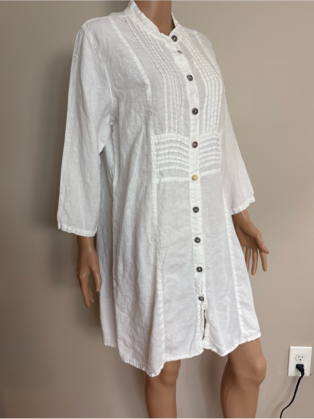Women's CLICK by COLOR ME COTTON White PURE LINEN Kaftan SUMMER Beach DRESS XL